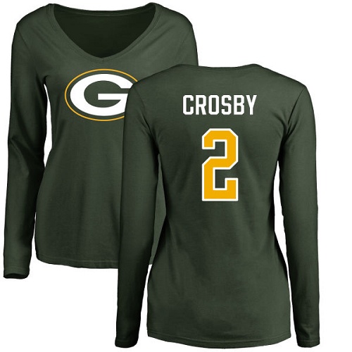 Green Bay Packers Green Women #2 Crosby Mason Name And Number Logo Nike NFL Long Sleeve T Shirt->youth nfl jersey->Youth Jersey